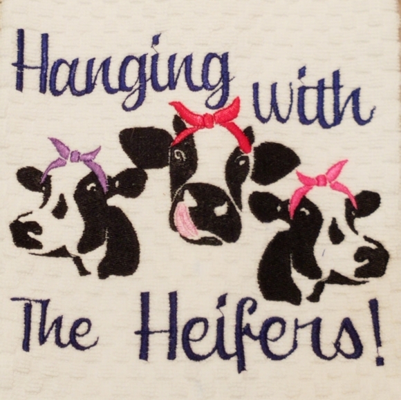 Hanging w/ Heifers Embroidery kitchen hand towel - Picture 2 of 2
